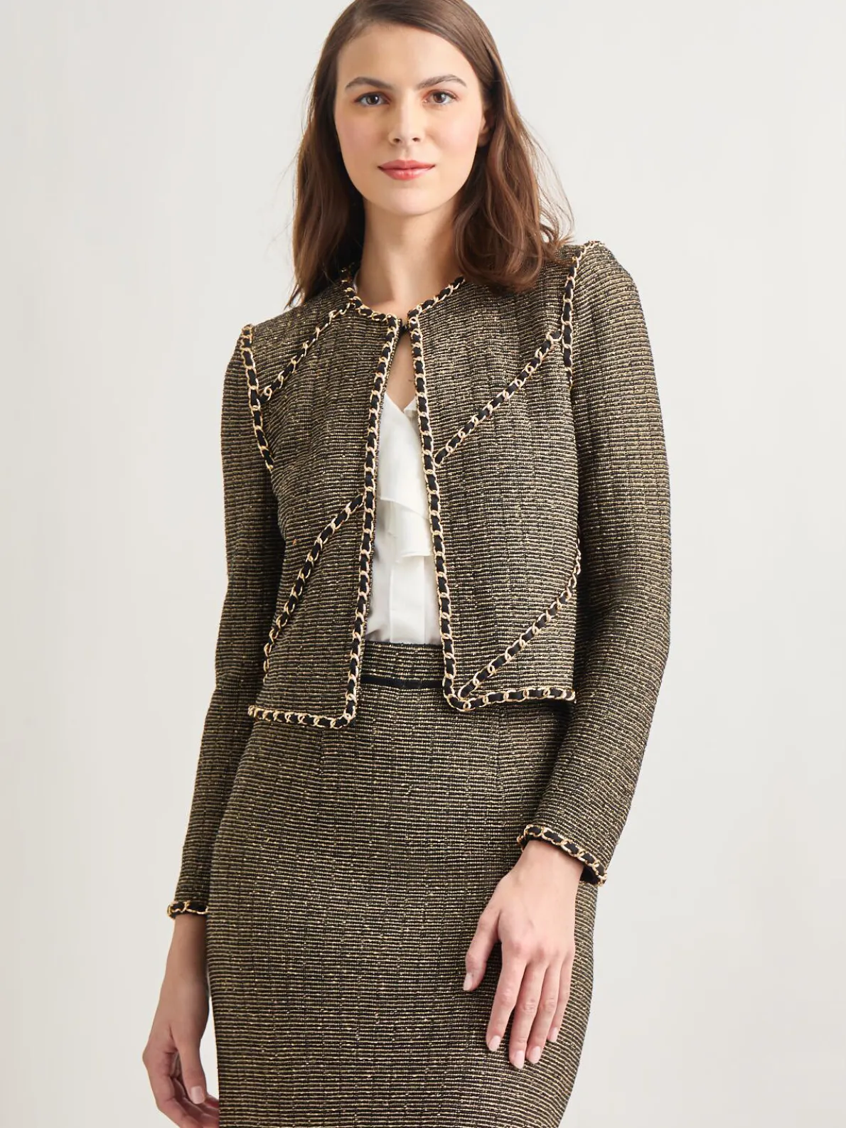 Heritage Fit Curbed Chain Trim Lurex Knit Jacket