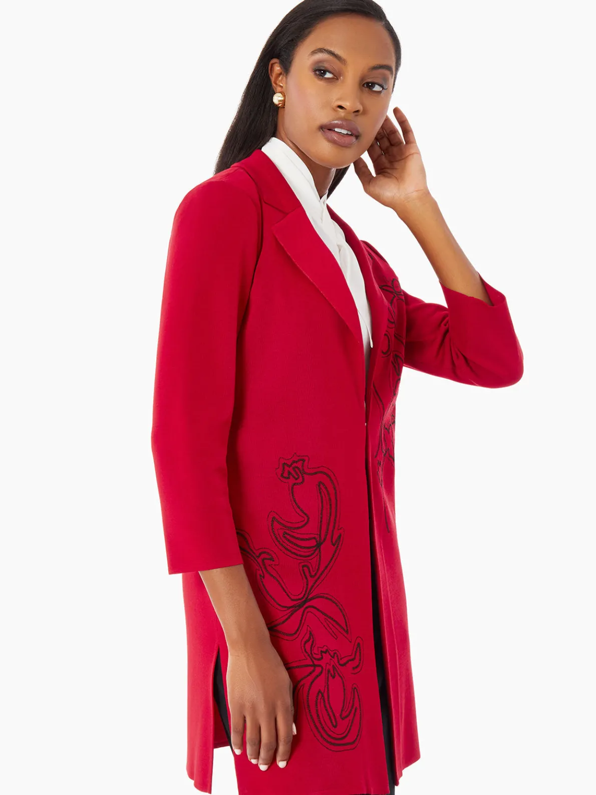 Heritage Fit Floral Embroidery Long Knit Jacket