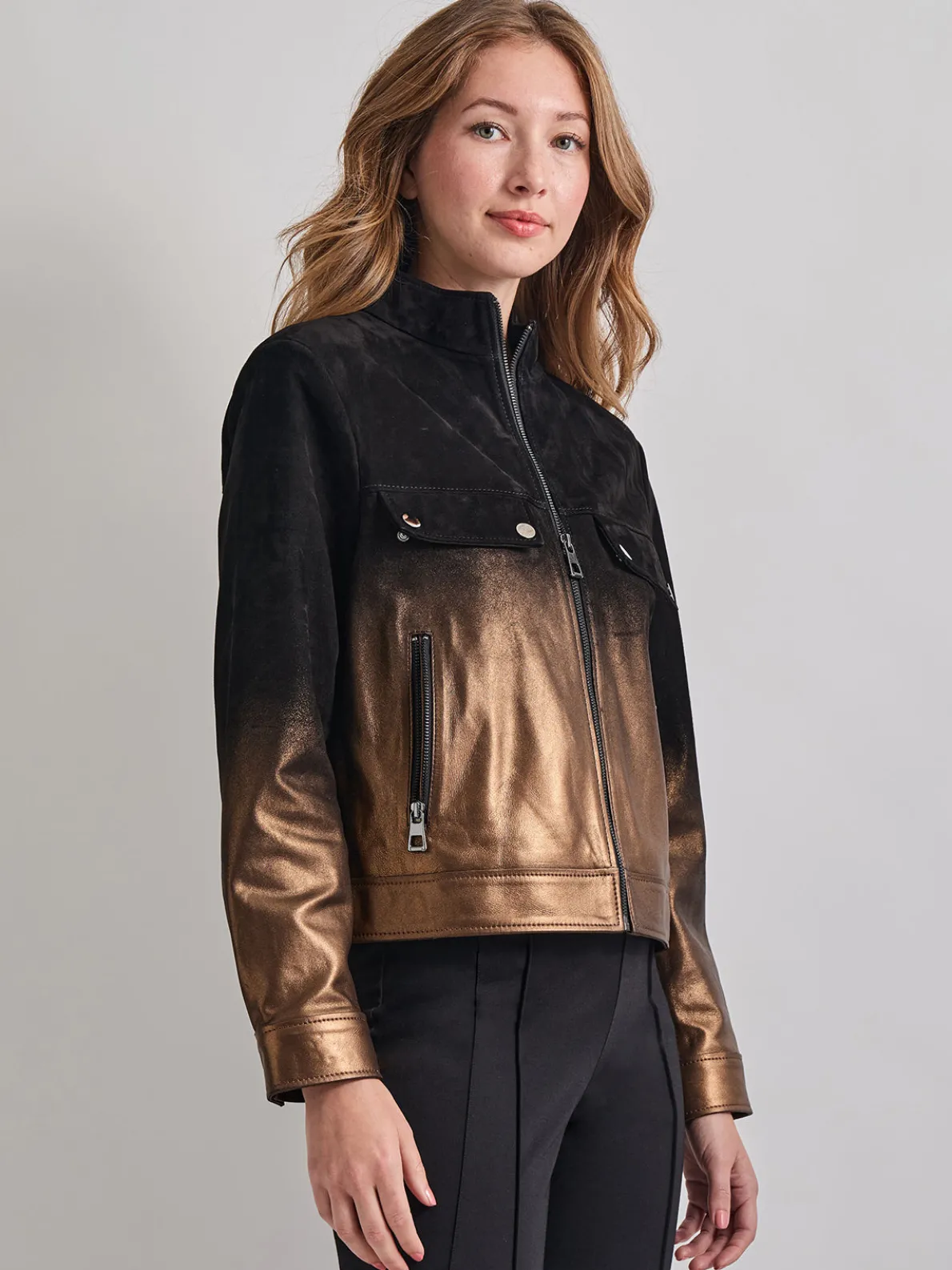 Heritage Fit Gold Ombre Suede Leather Trucker Jacket