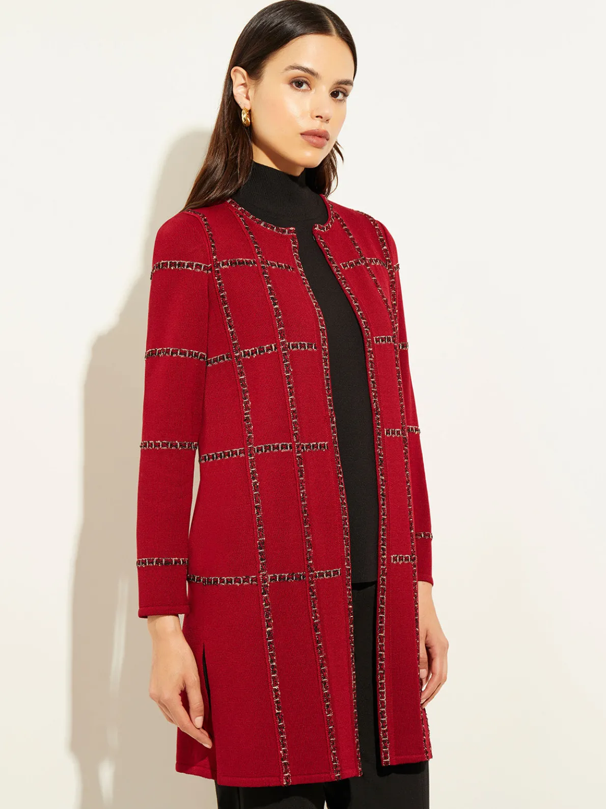 Heritage Fit Tweed Trim Windowpane Knit Duster