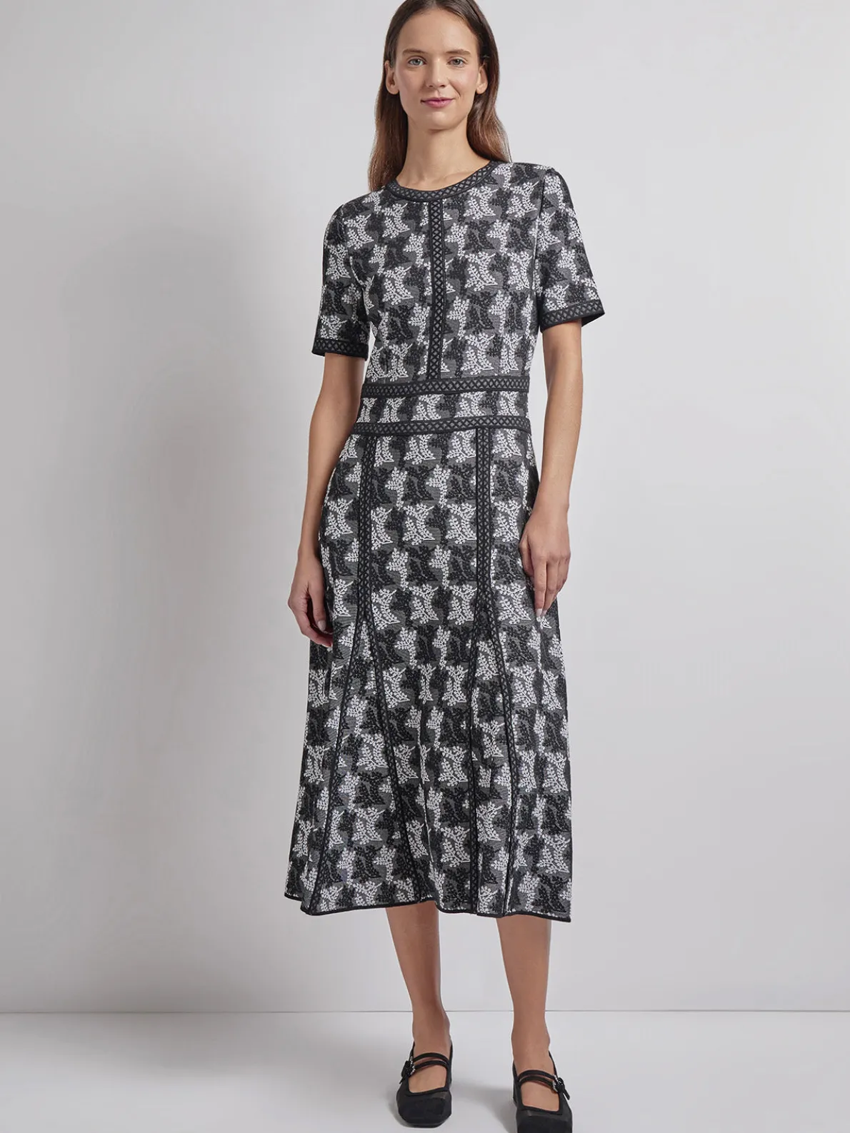 Modern Fit & Flare Intarsia Knit Dress