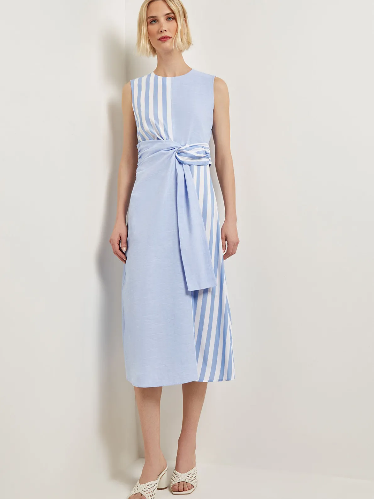 Modern Fit Midi A-Line Dress - Split Pattern Cotton