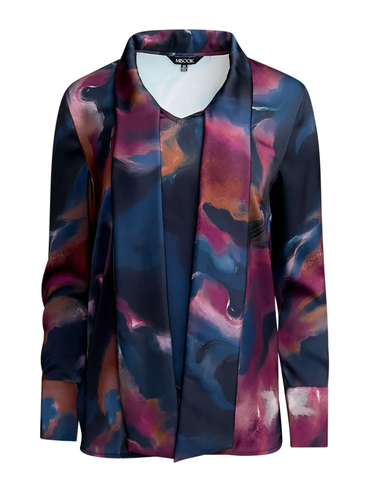 Watercolor Tie Neck Crepe de Chine Blouse